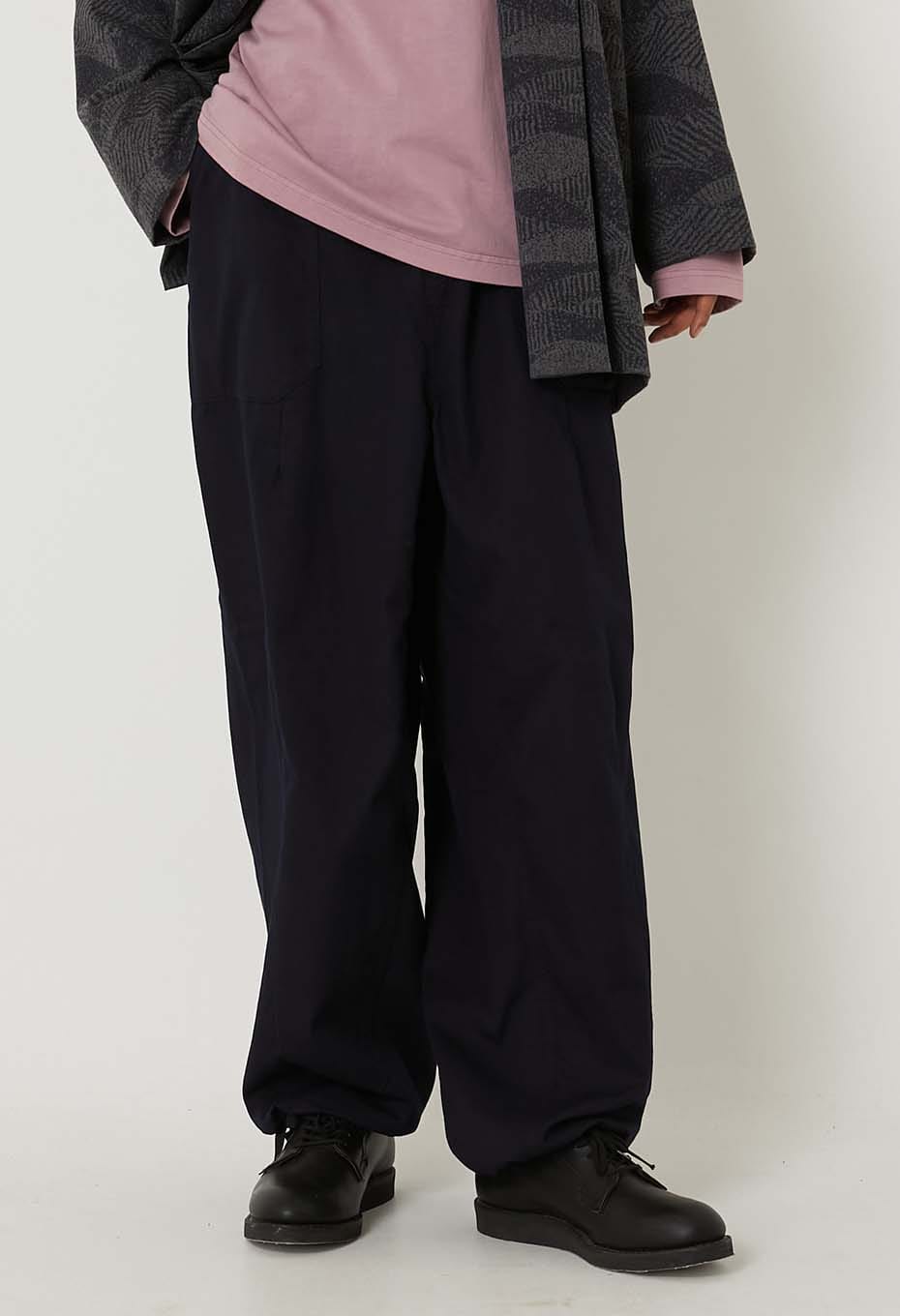 Indigo nylon satin wide dart pants - INDIGO