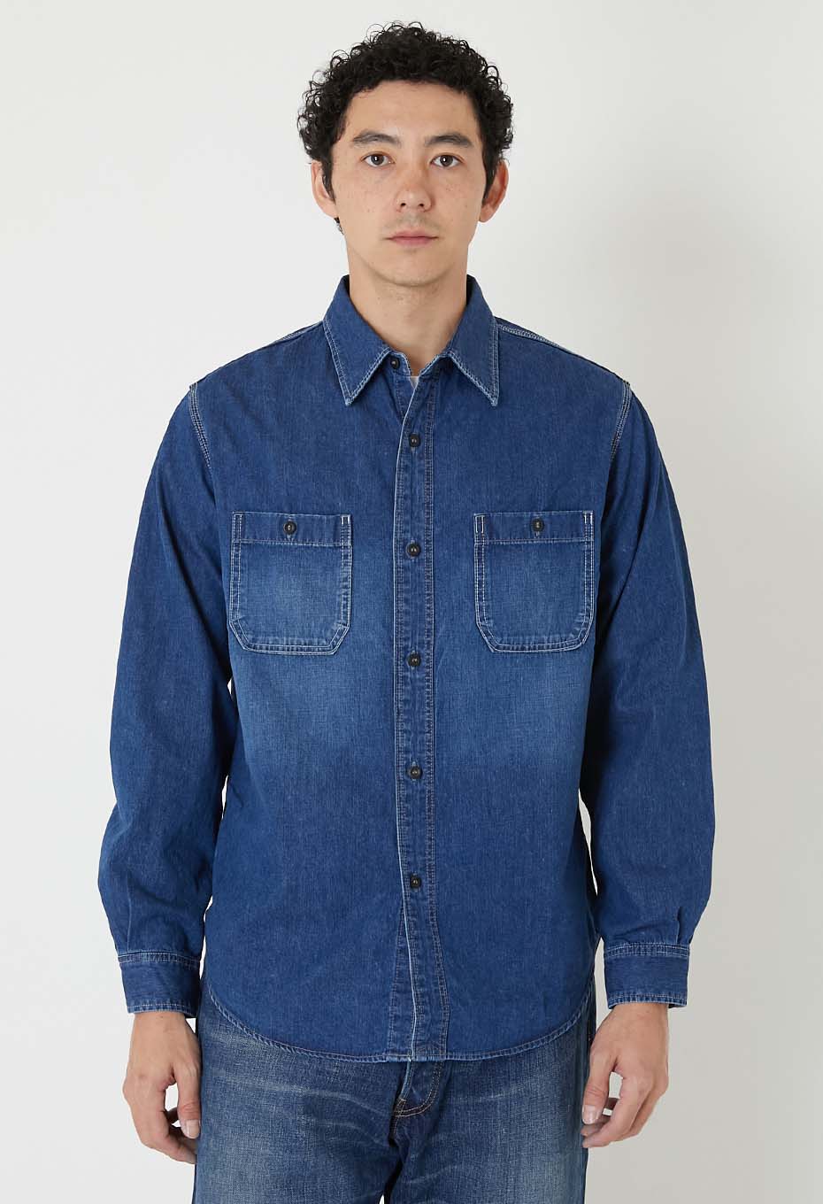 ジャカード シャツデニム 2ポケットワークシャツ /VINTAGE WASH - BLUE