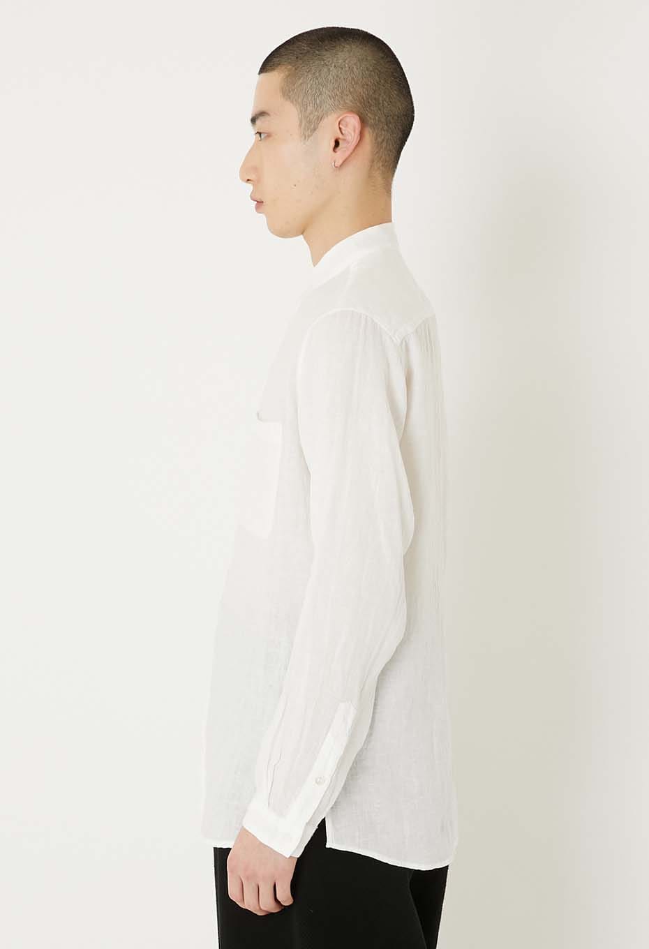 Linen stand collar long sleeve shirt - WHITE