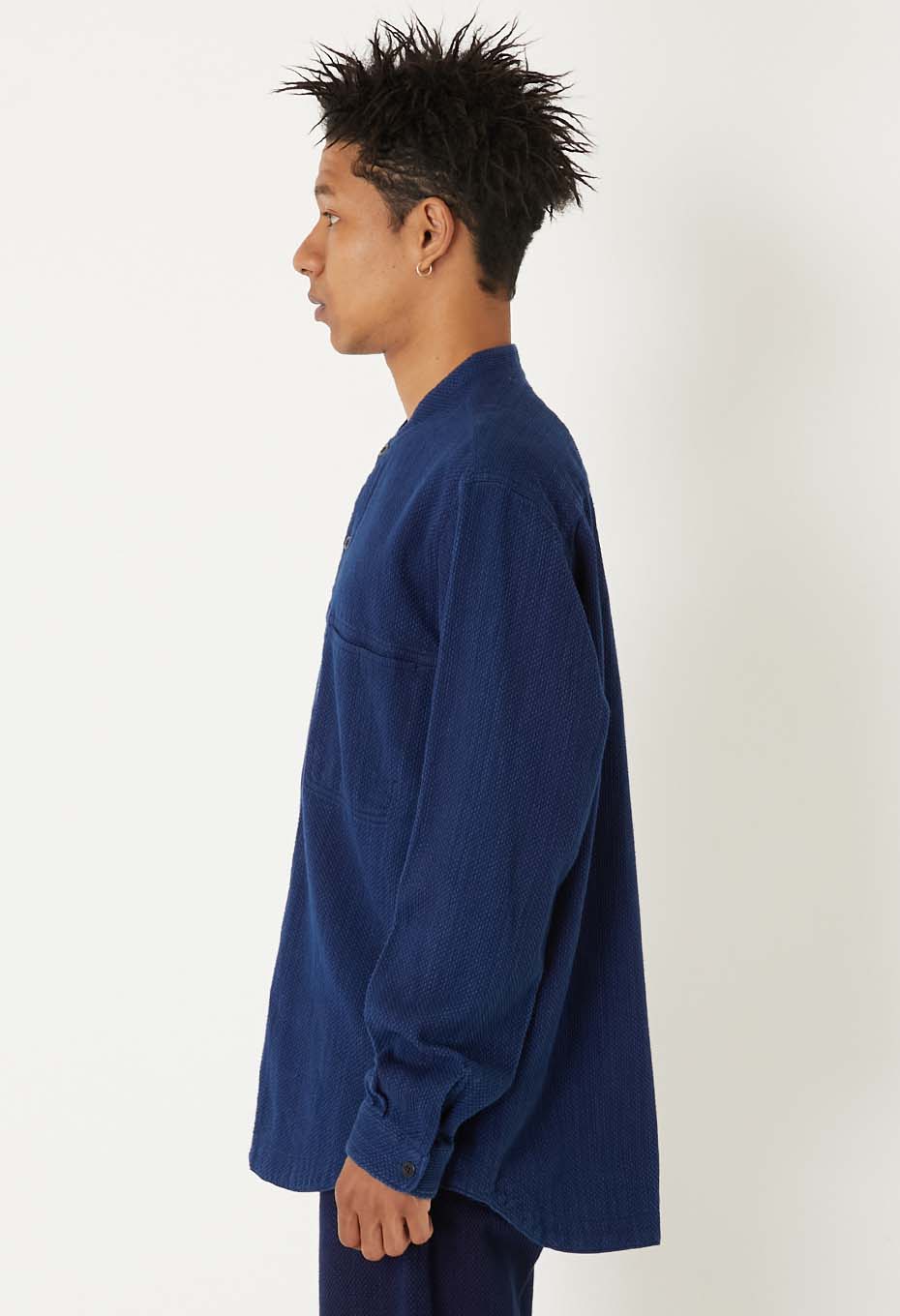 カセゾメサシコ バンドカラー ロングスリーブシャツ - INDIGO