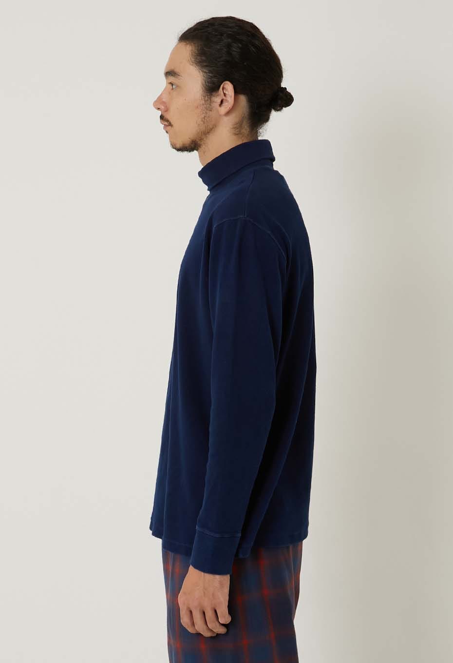 Mullite Teleco Tezome Needle Stitch Turtleneck T-shirt Unisex - INDIGO