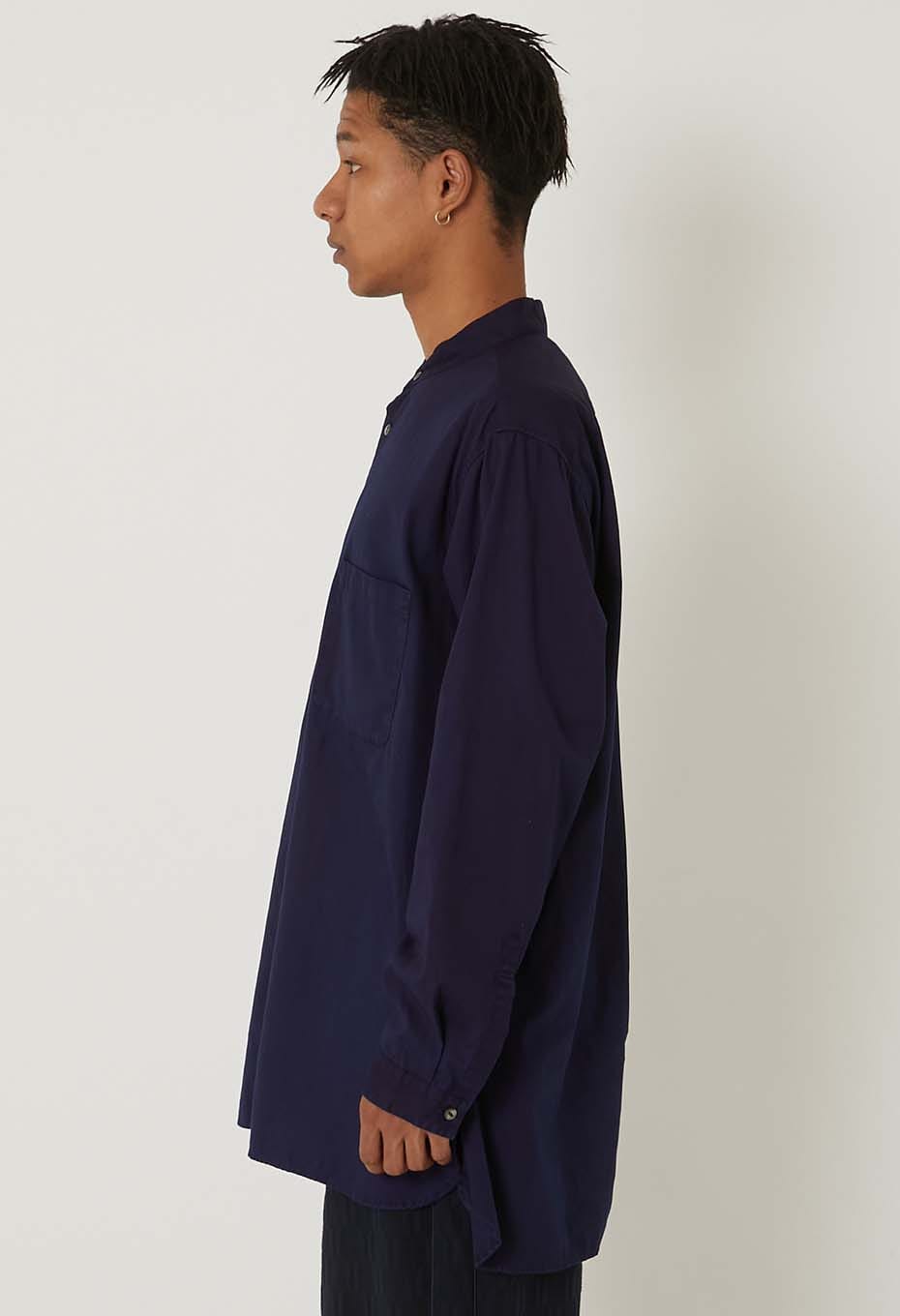 Cotton pin ox tezome band collar long shirt - INDIGO