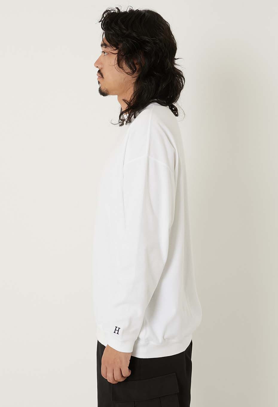 Stretch Fraise 9.5oz Hemrib Long Sleeve T-Shirt - WHITE