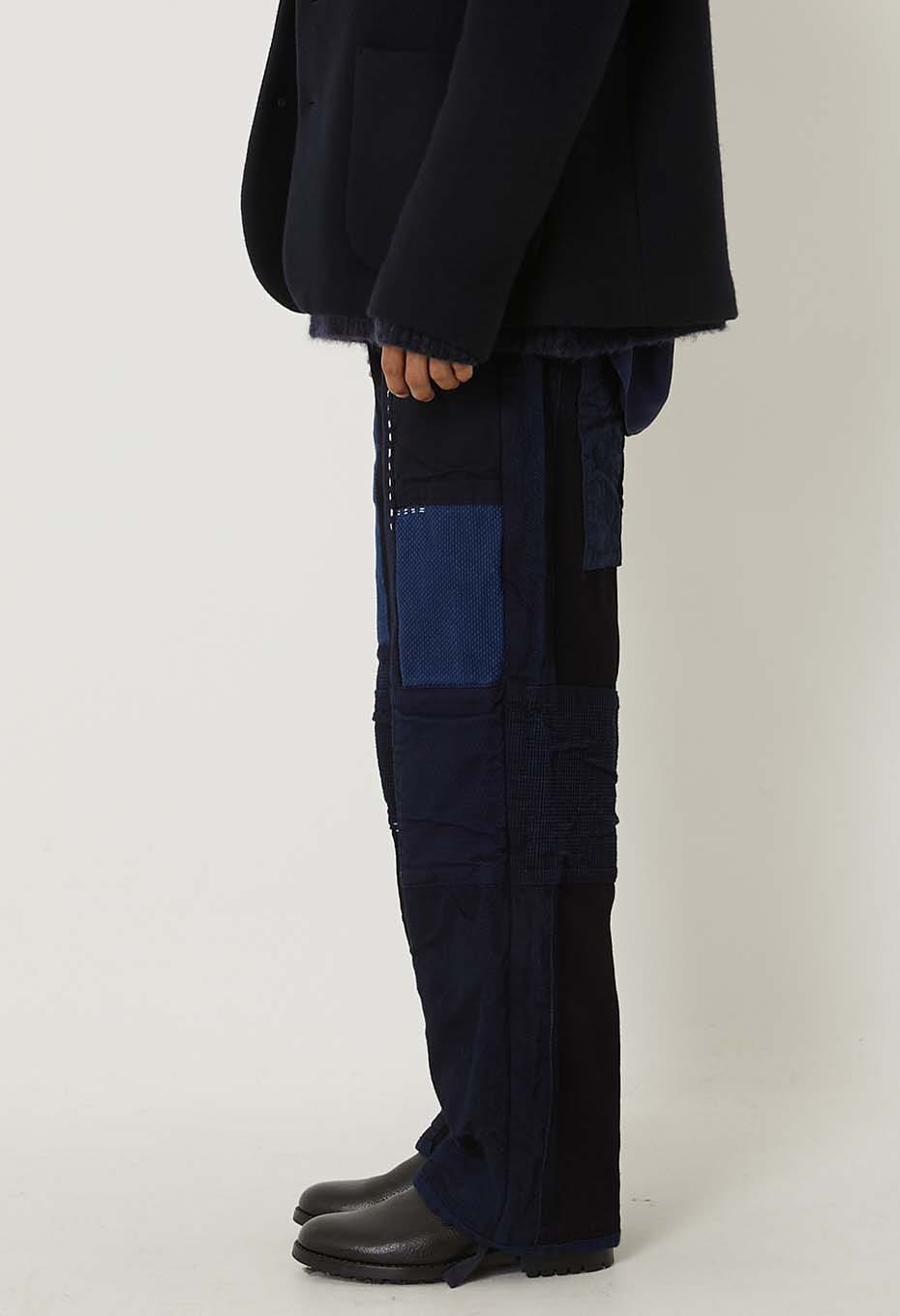 Woven Pure Indigo Sashiko Nenrin Easy Pants - INDIGO