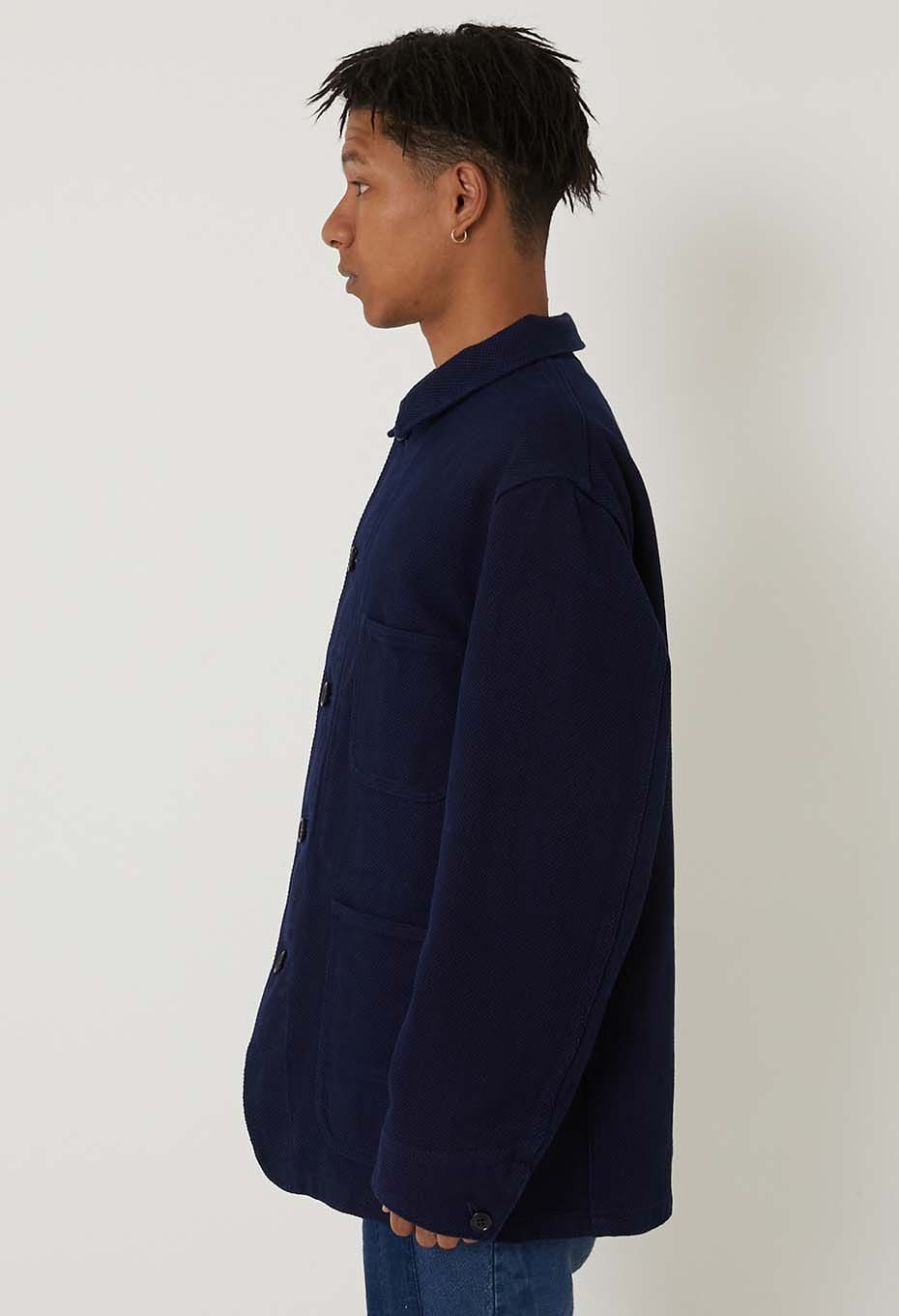 Woven Pure Indigo  Nijuori Sashiko Coverall - INDIGO