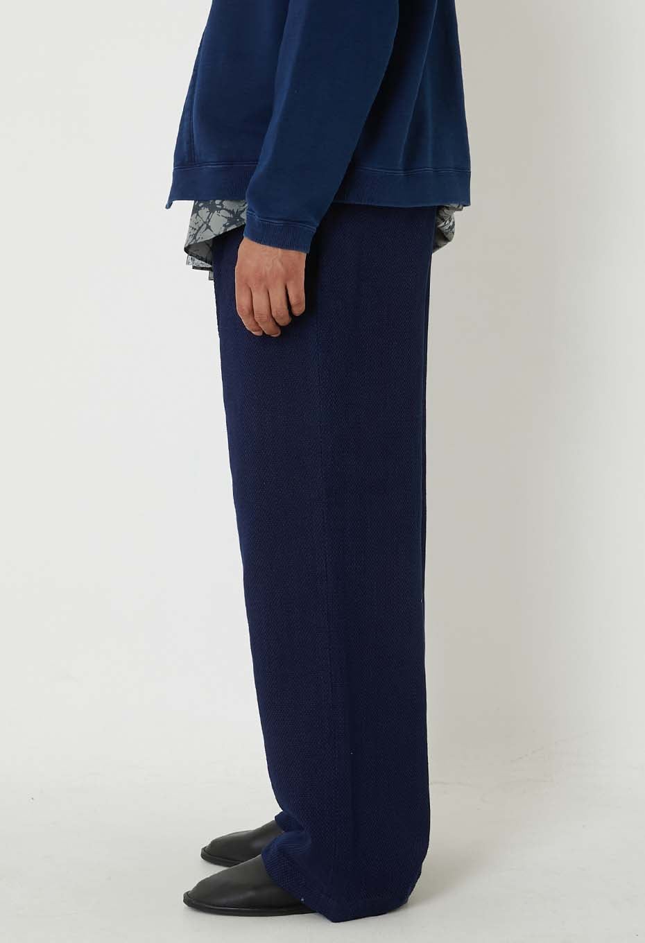 Woven Pure IndigoLight Sashiko Tuck Wide Pants - INDIGO