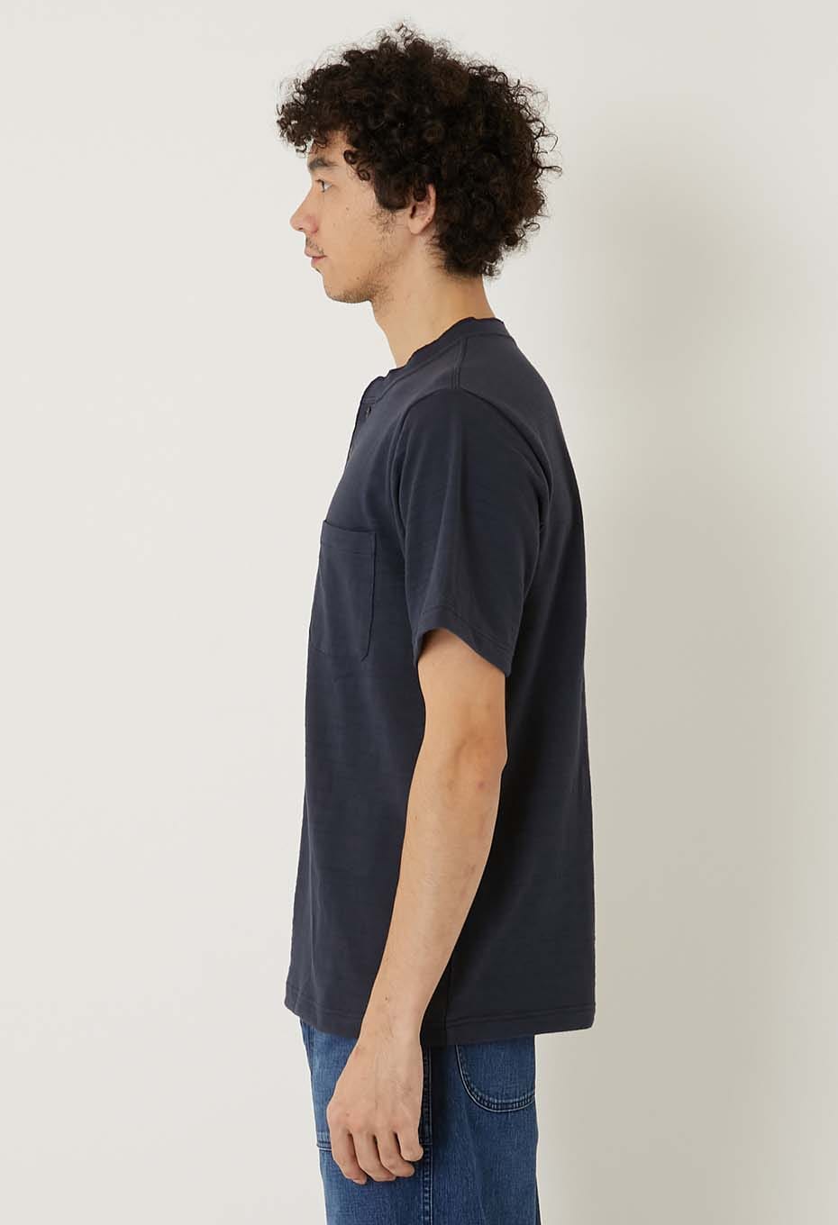 ヘビースラブテンジク ヘンリーネックポケットTシャツ - NAVY