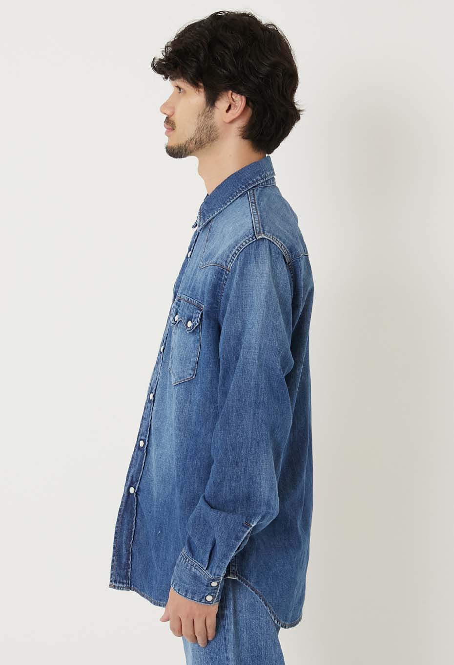 ST814 Light Denim Roper Wash Western Shirt - BLUE
