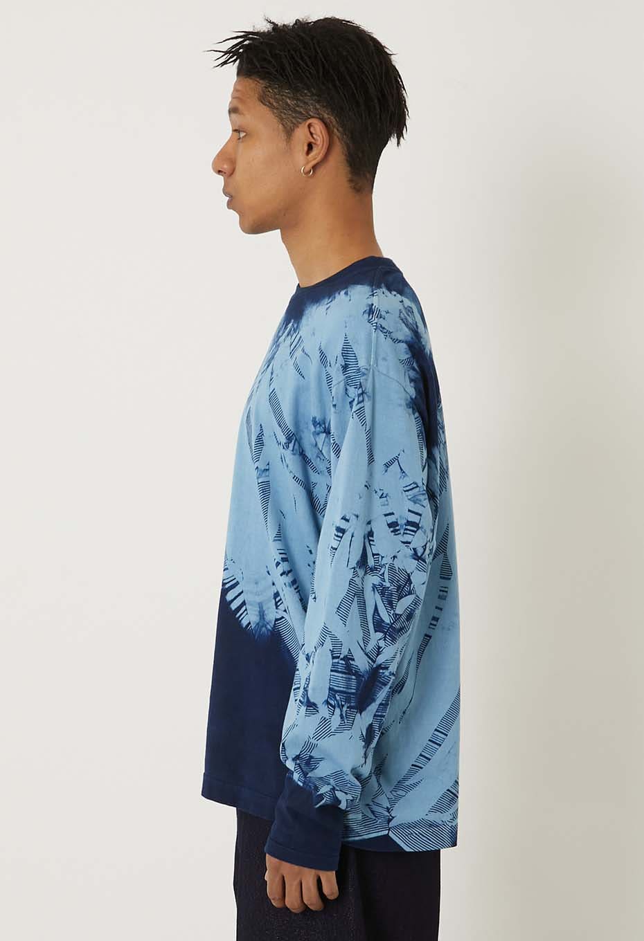 Woven Pure Indigo Itajime long sleeve T-shirt - INDIGO
