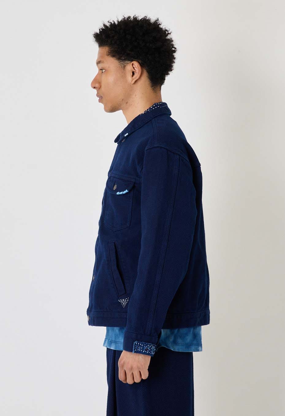 REWORK Woven Pure Indigo  Nijuorisashiko Trucker Jacket - INDIGO