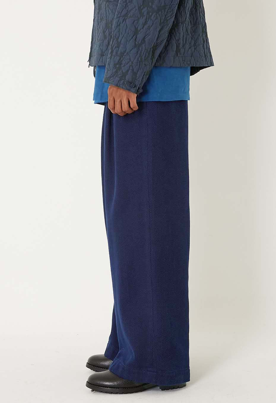 Hongai Light Sashiko Tuck Wide Pants - INDIGO