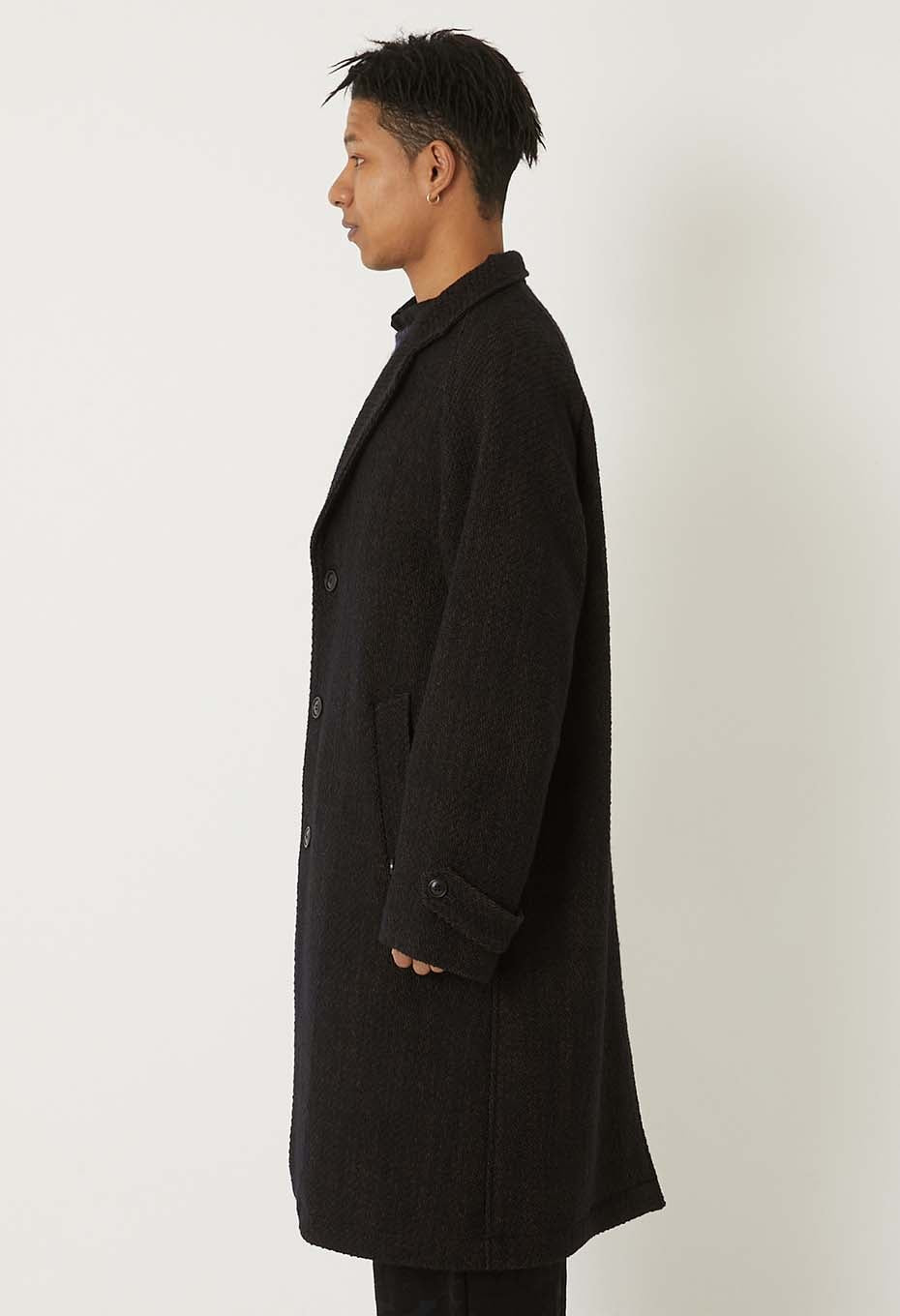 Roving tweed chester coat - DARK NAVY