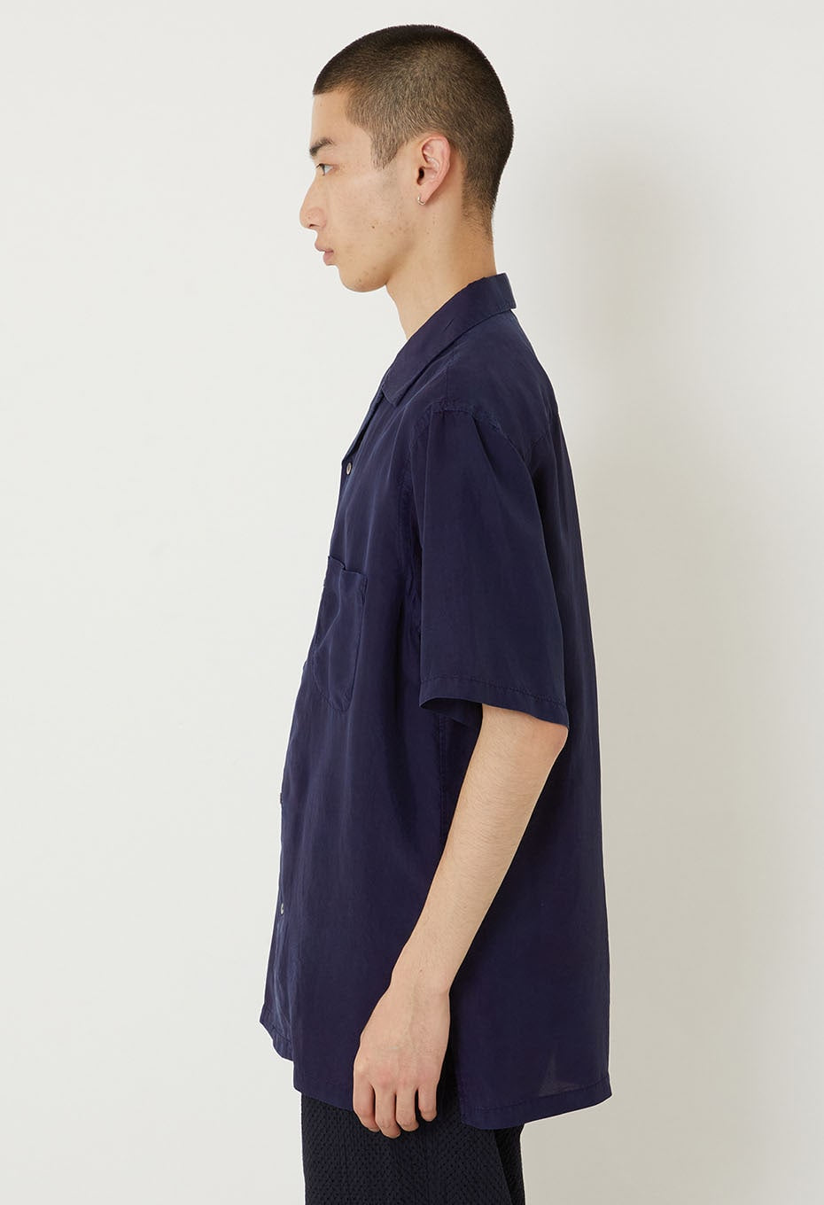 silk habatae Woven Pure Indigo Short sleeve shirt - A