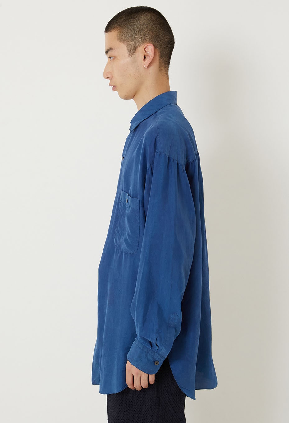 silk habatae Woven Pure Indigo  Long sleeve shirt - B