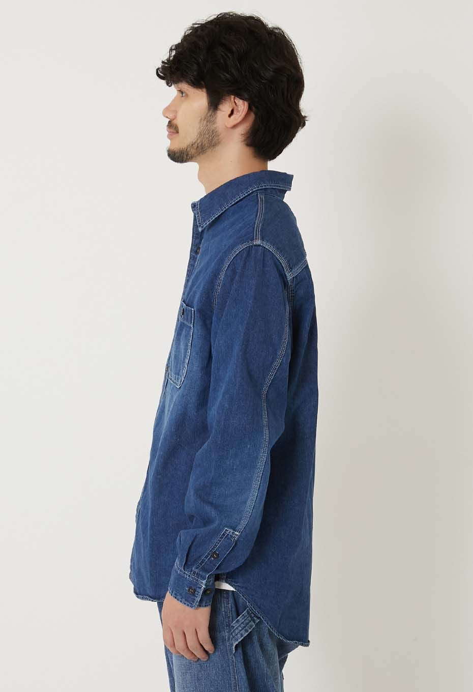 ジャカード シャツデニム 2ポケットワークシャツ /VINTAGE WASH - BLUE