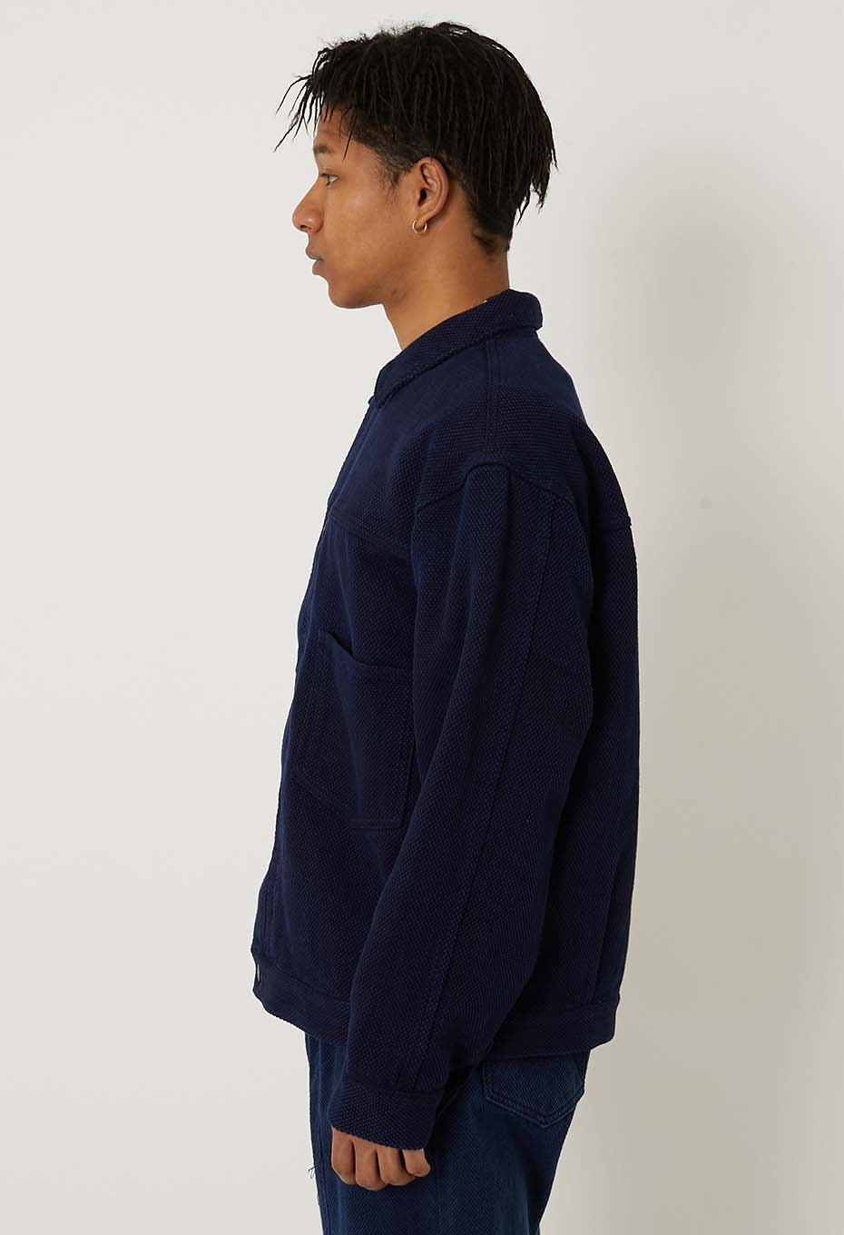 Woven Pure Indigo Light Sashiko Trucker Jacket - INDIGO