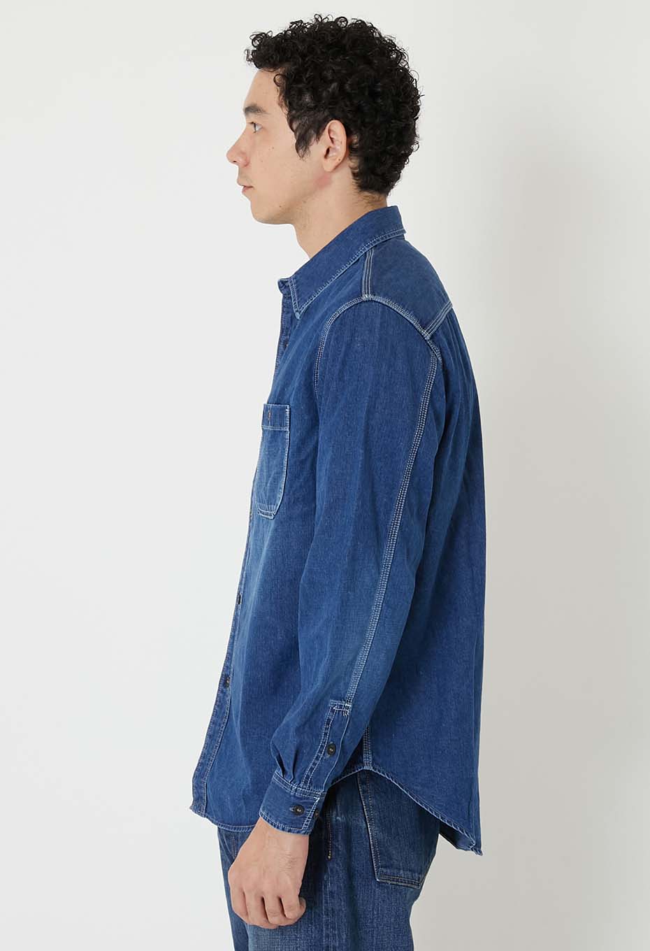 ジャカード シャツデニム 2ポケットワークシャツ /VINTAGE WASH - BLUE