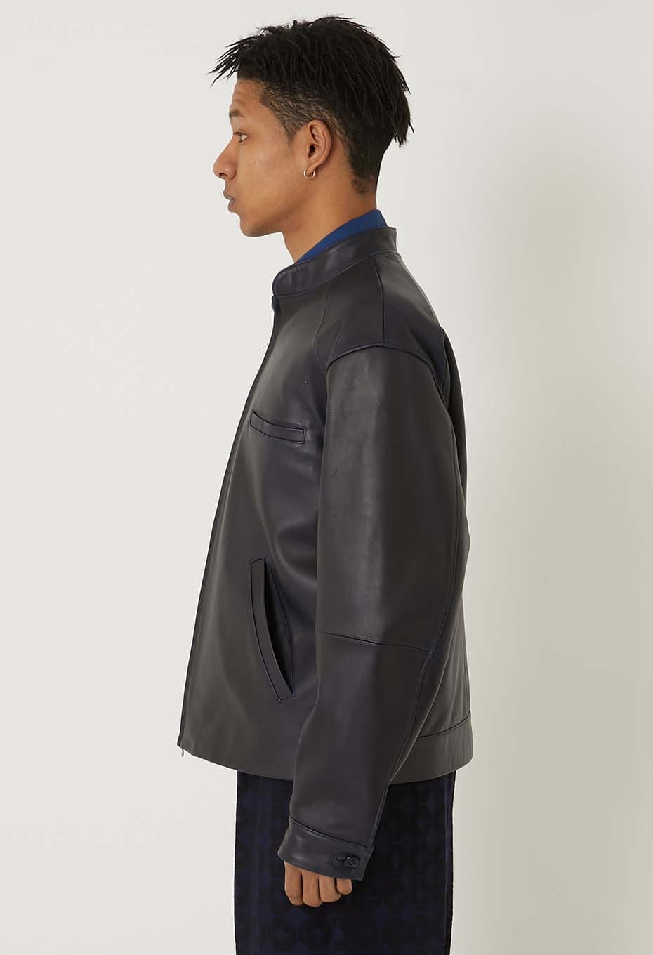 Indigo sheep leather single rider jacket - INDIGO