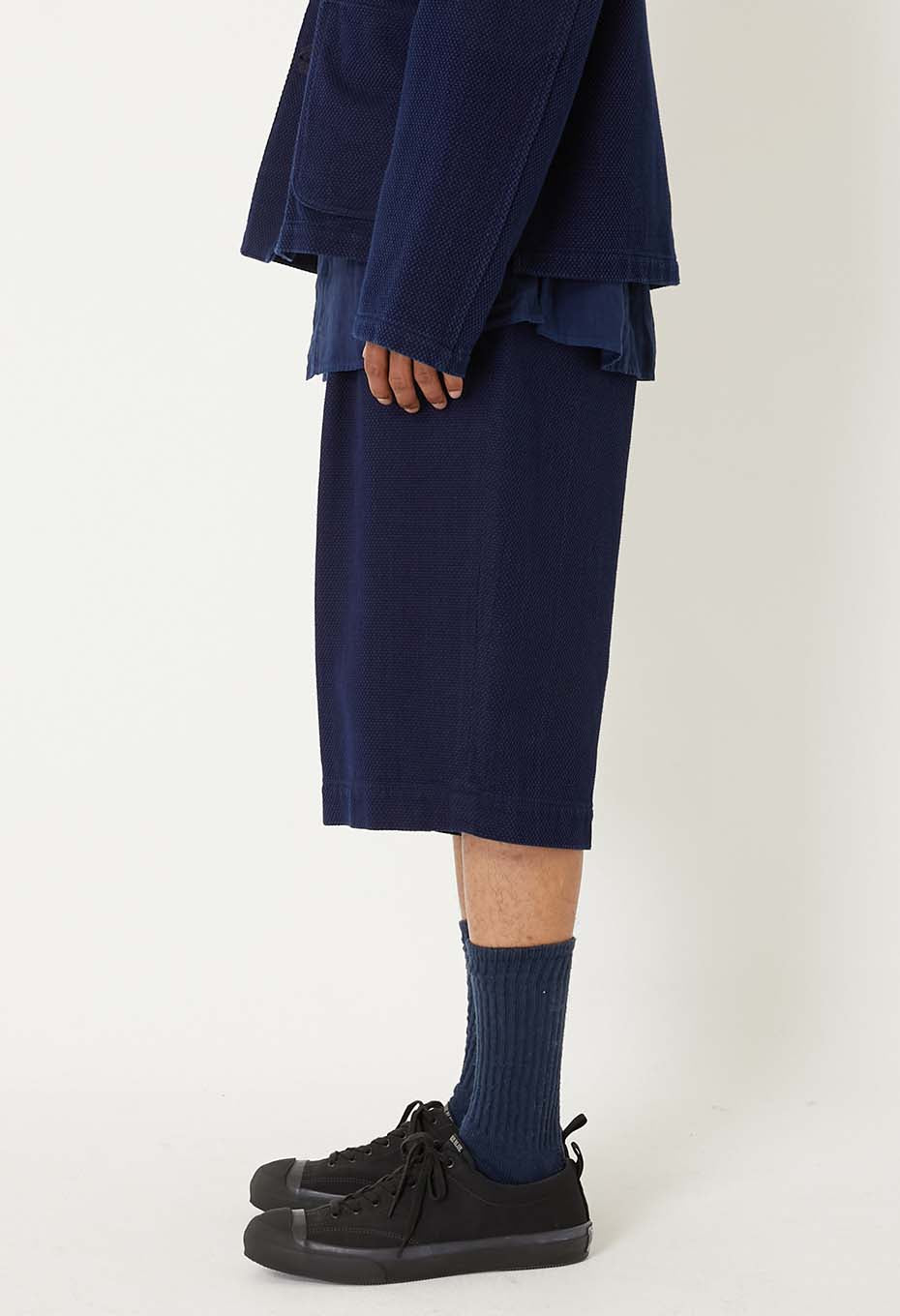 Woven Pure Indigo Light Sashiko wide shorts - INDIGO