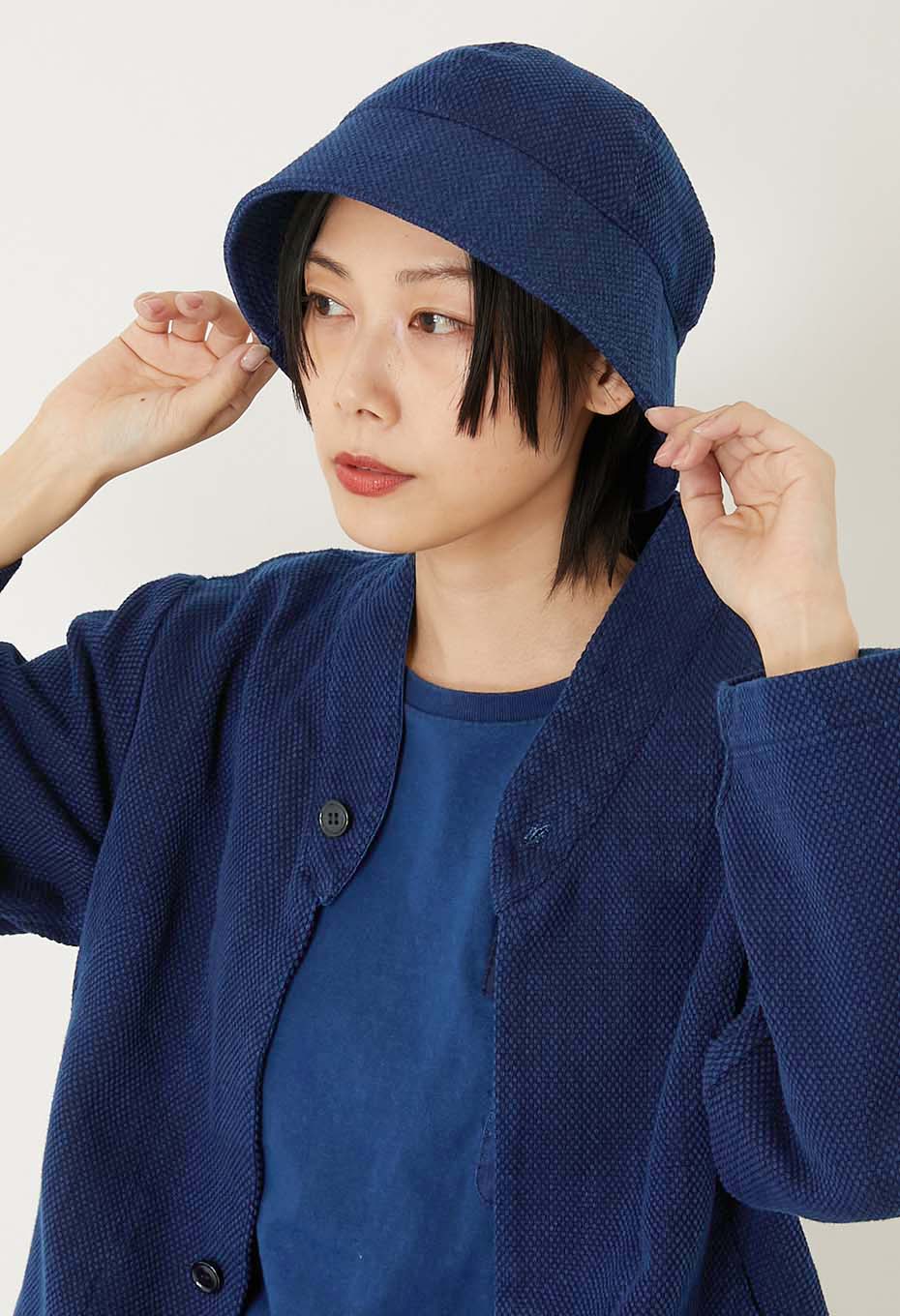 Woven Pure Indigo Light Sashiko Hat - INDIGO