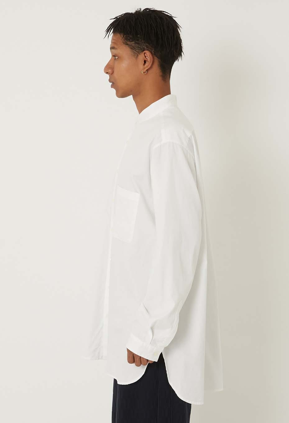 コットンピンオックス バンドカラー ロングシャツ - WHITE