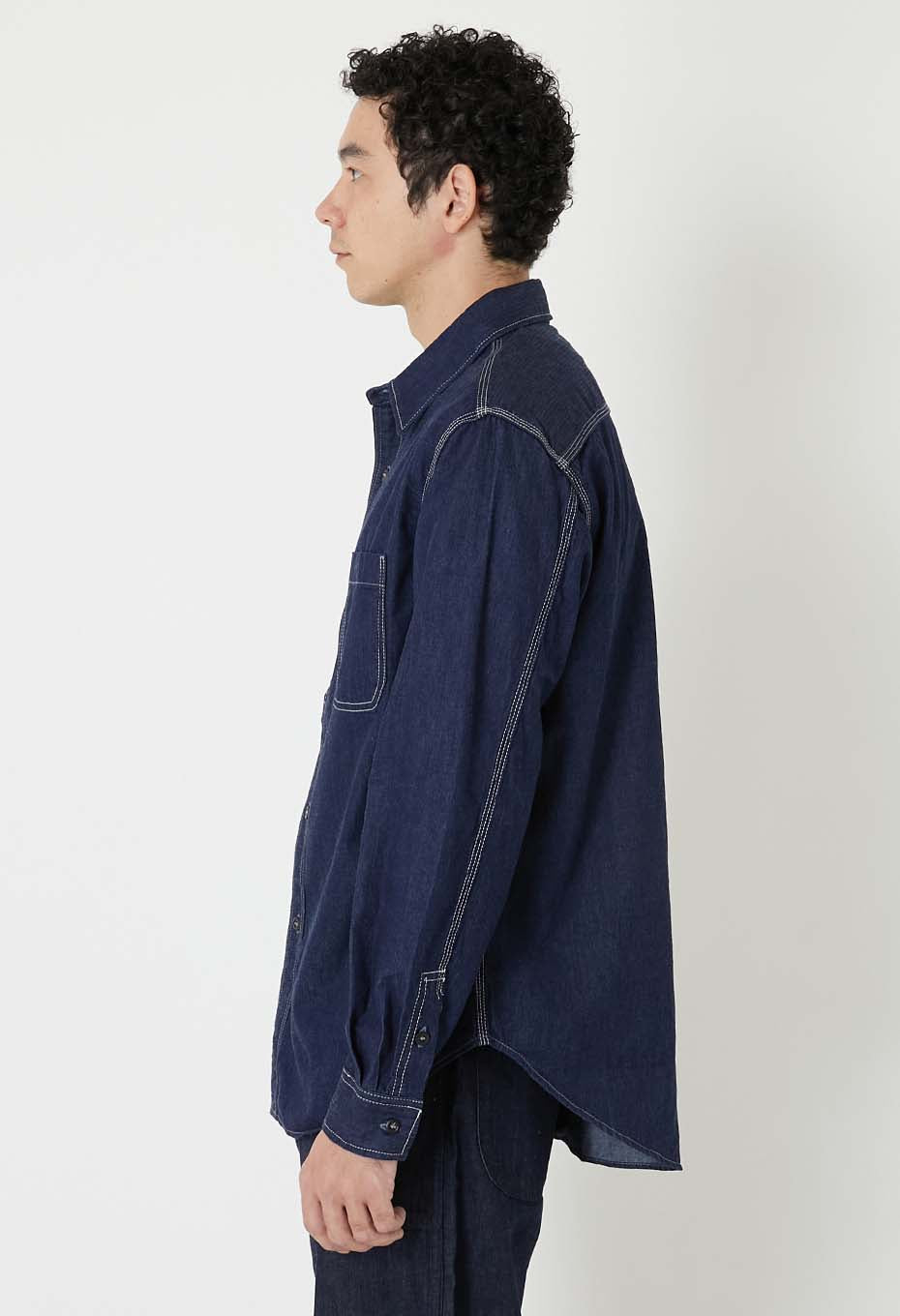 Jacquard shirt denim 2 pocket work shirt - INDIGO
