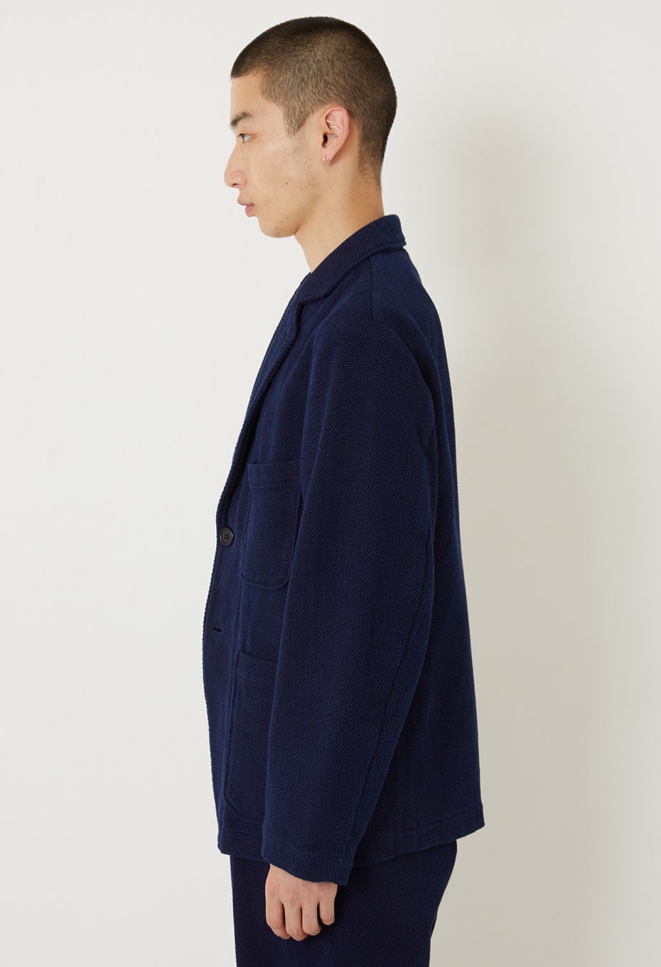 Woven Pure Indigo Light Sashiko Tailored Jacket - INDIGO