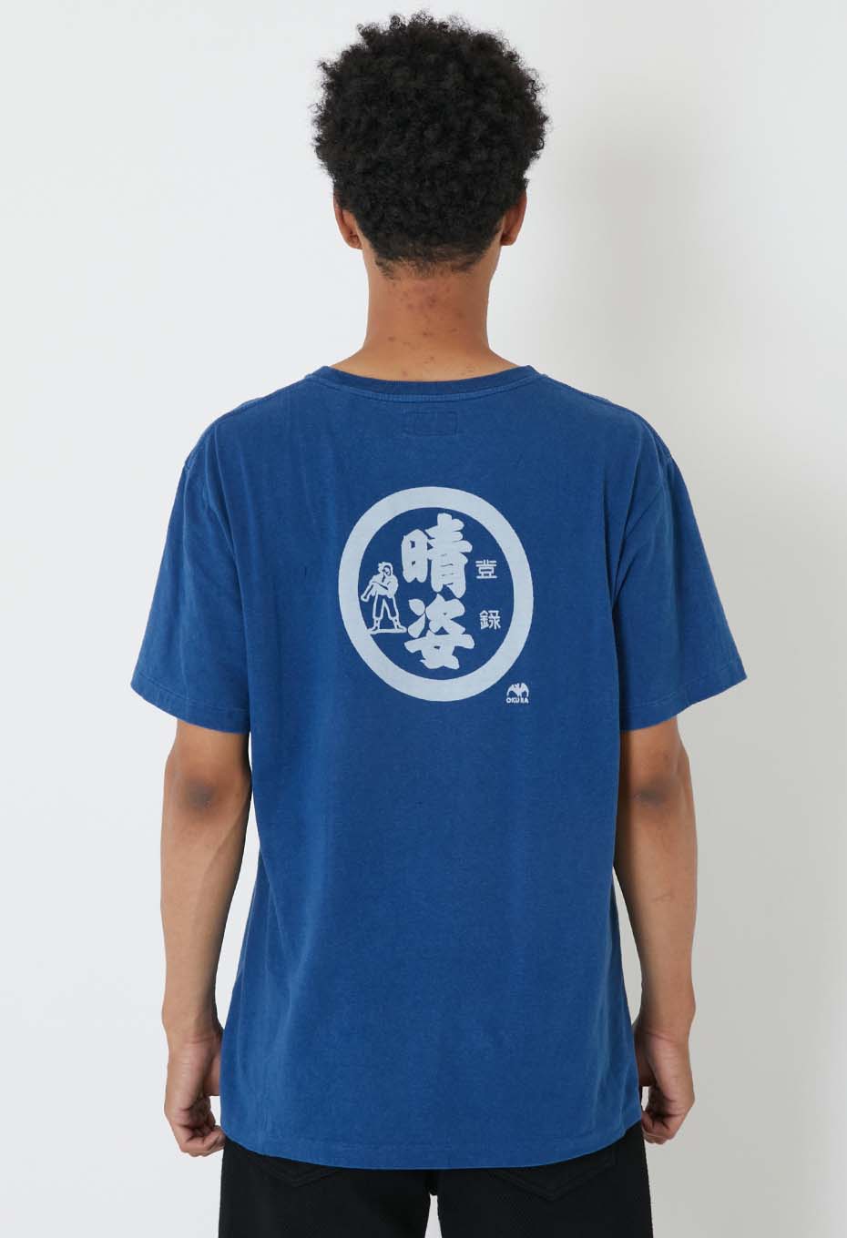 Clear appearance Bassenback print indigo T-shirt - INDIGO