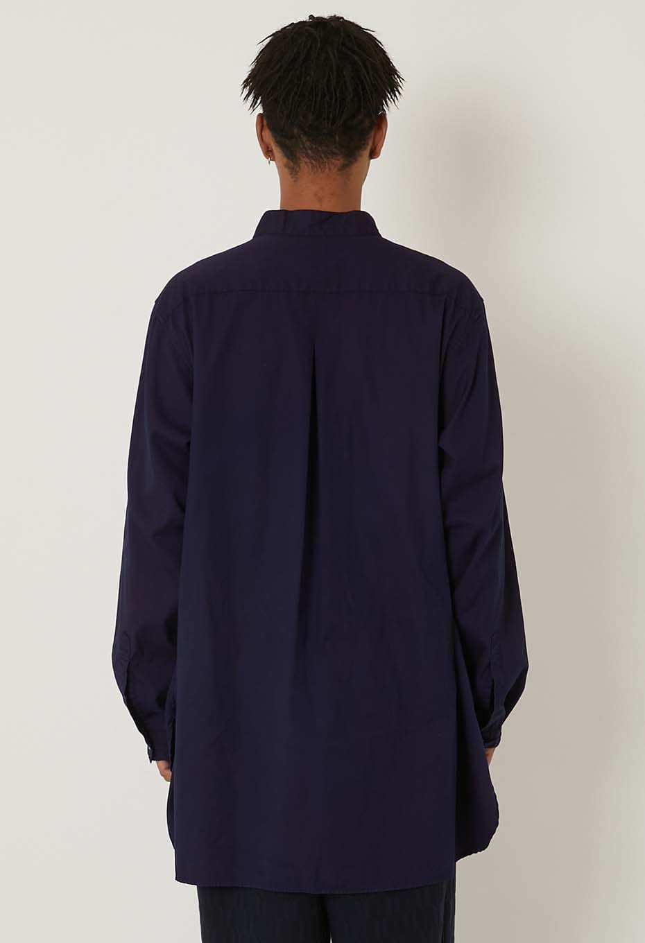 Cotton pin ox tezome band collar long shirt - INDIGO
