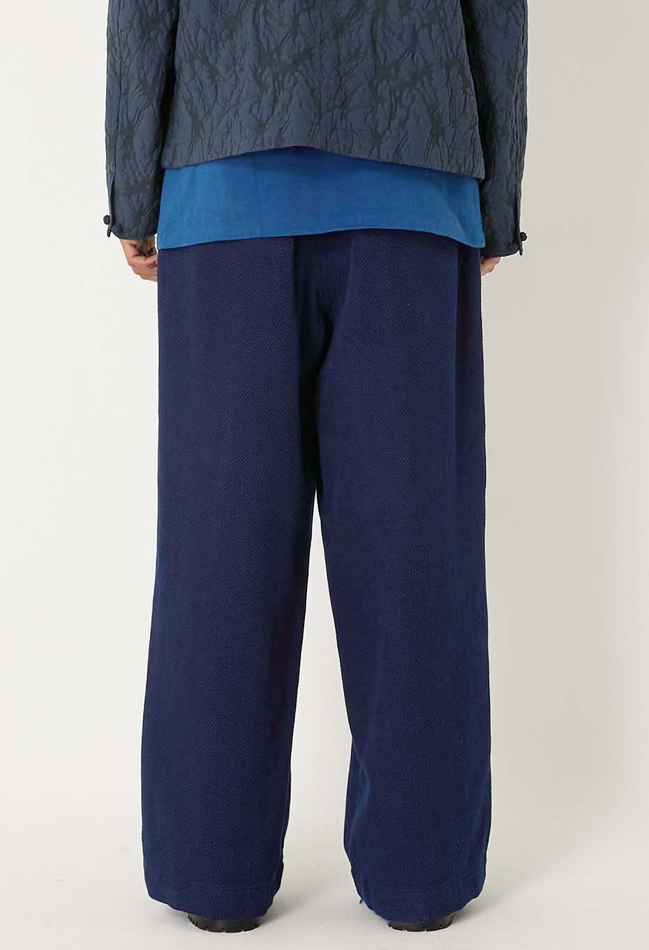 Hongai Light Sashiko Tuck Wide Pants - INDIGO