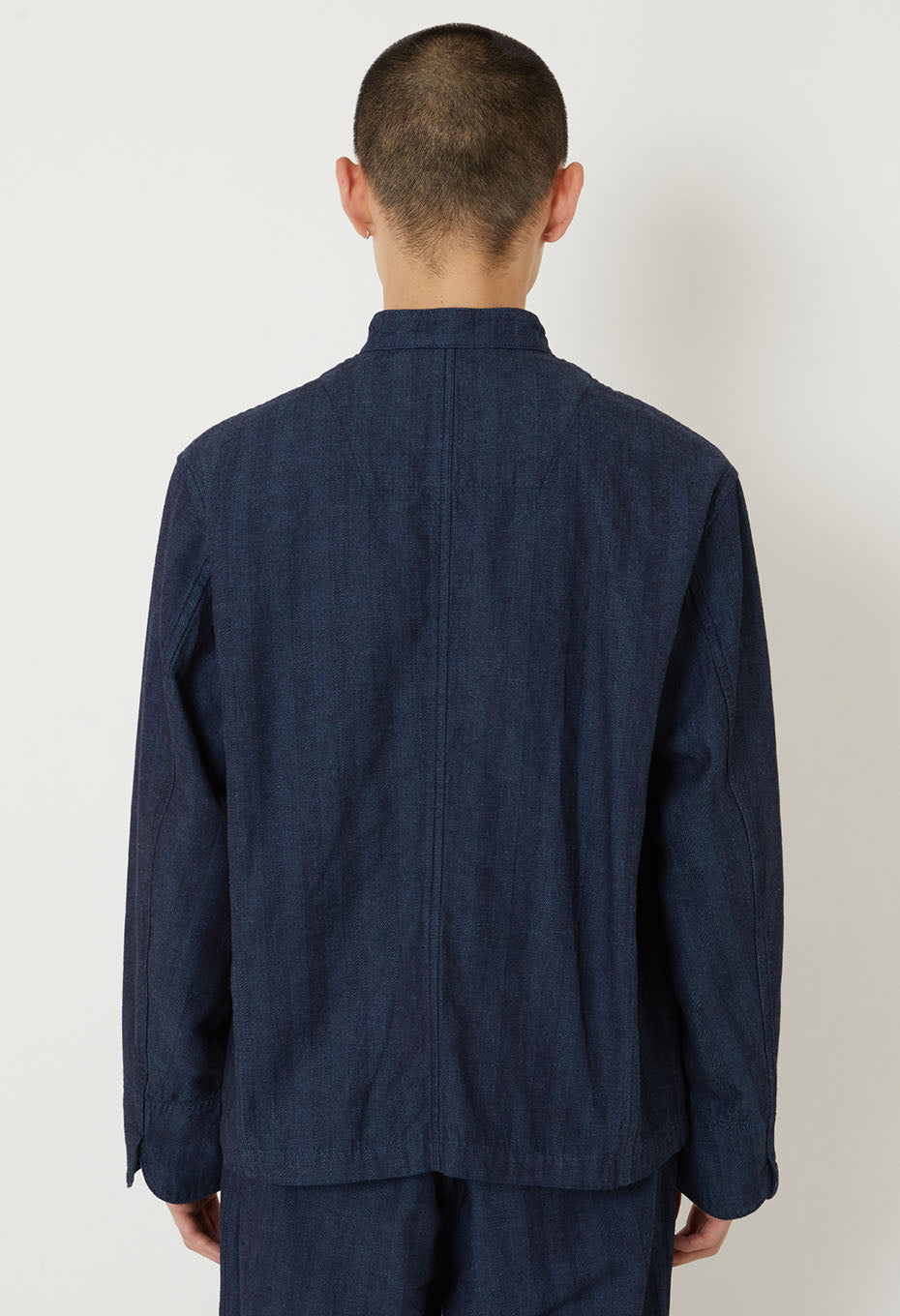 インディゴミックスヘリンボーン スタンドカラージャケット - INDIGO