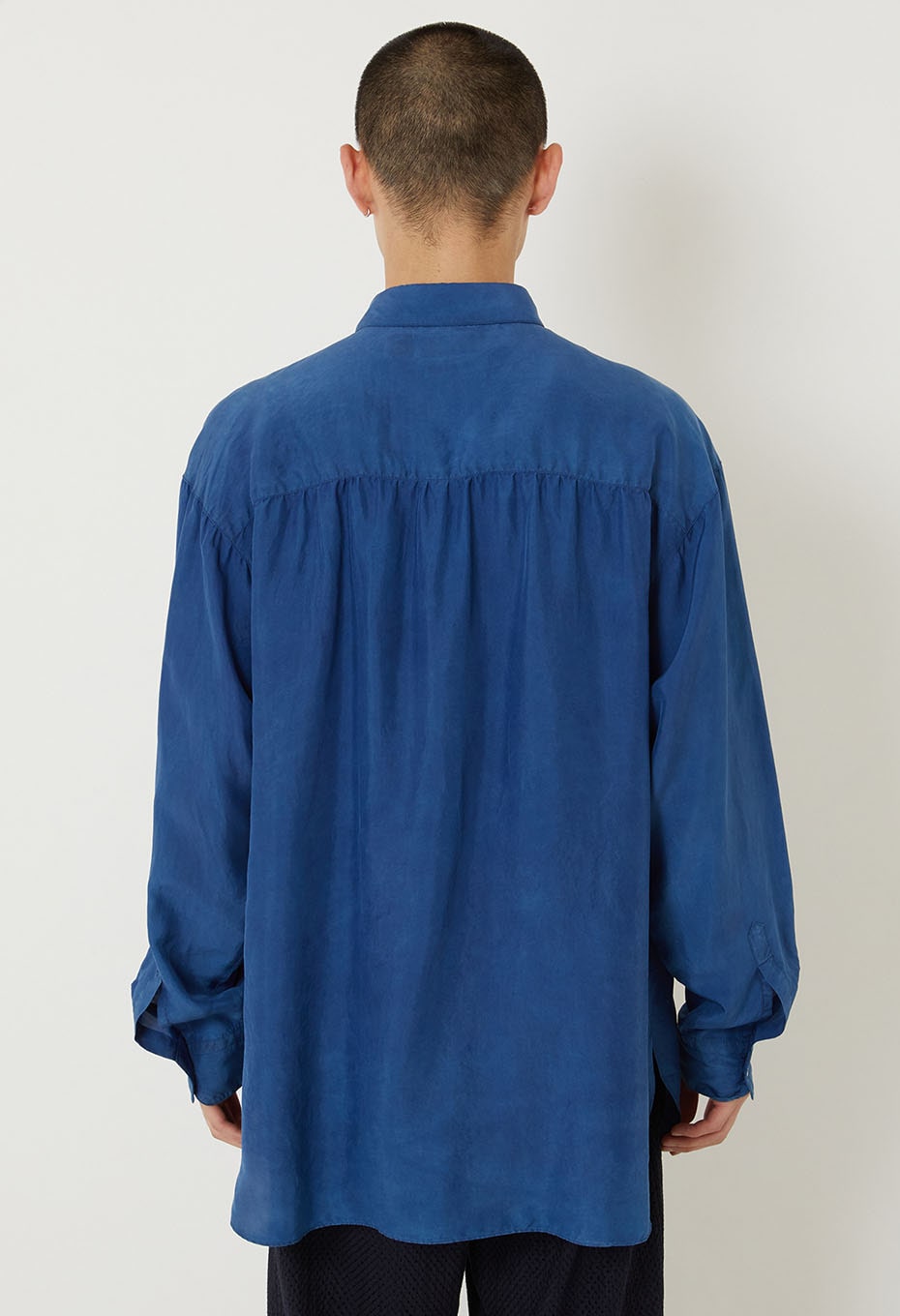 silk habatae Woven Pure Indigo  Long sleeve shirt - B