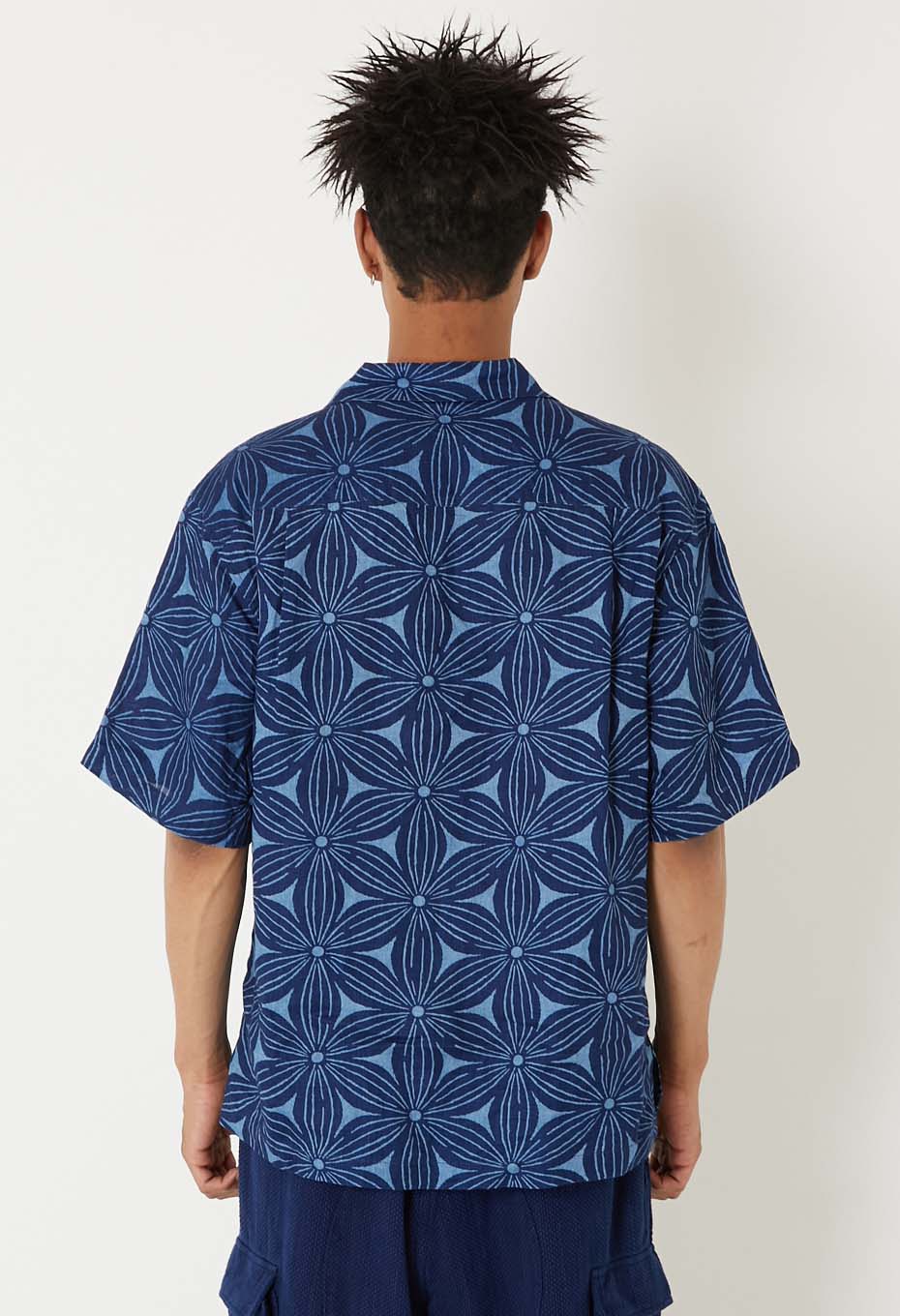 Indigo linen Sakurabassen short sleeve shirt - INDIGO