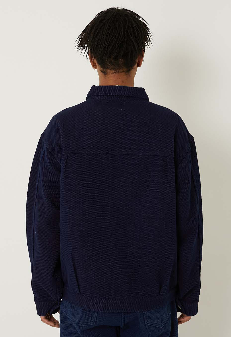 Woven Pure Indigo Light Sashiko Trucker Jacket - INDIGO
