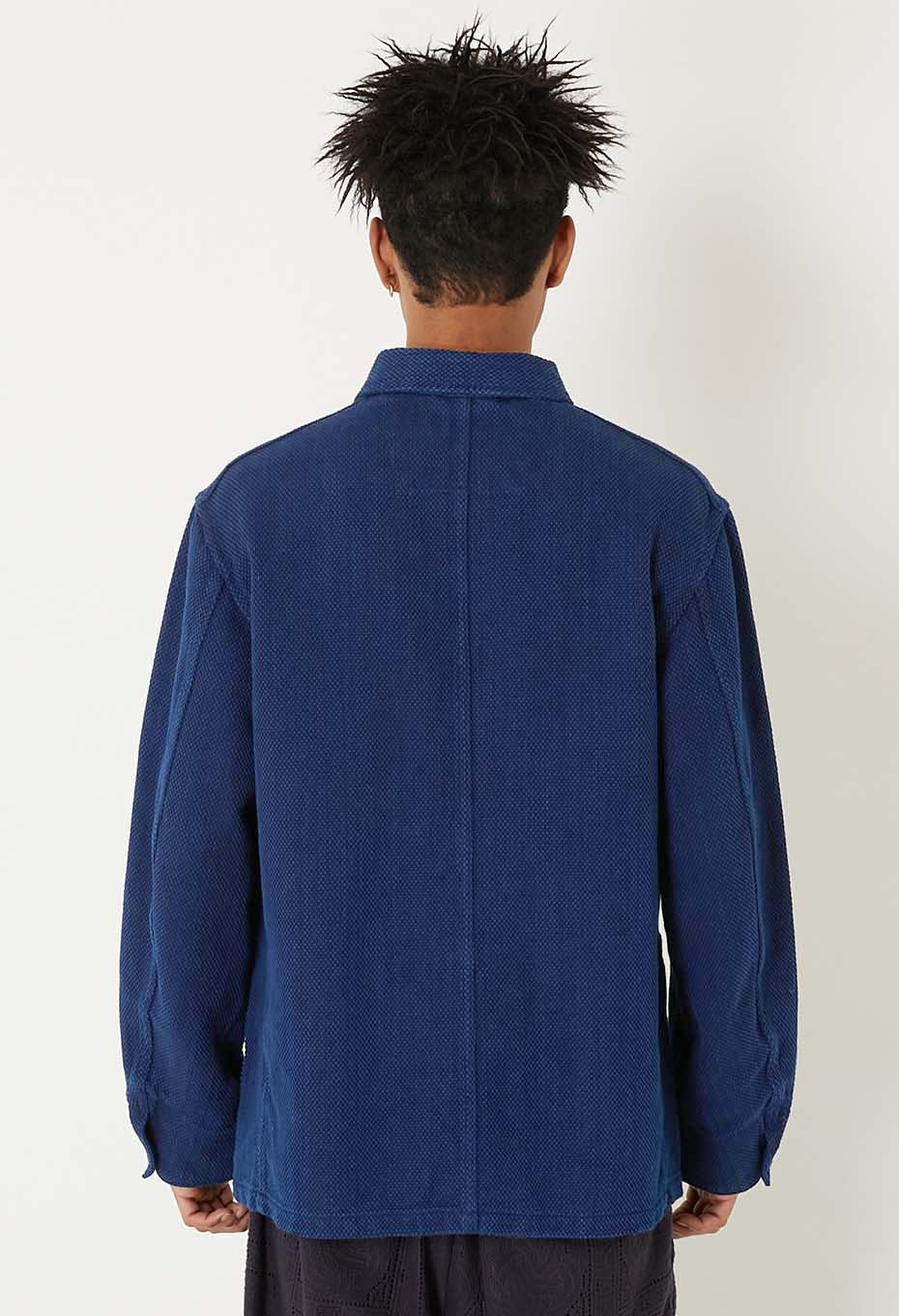 Woven Pure Indigo Light Sashiko Coverall - INDIGO