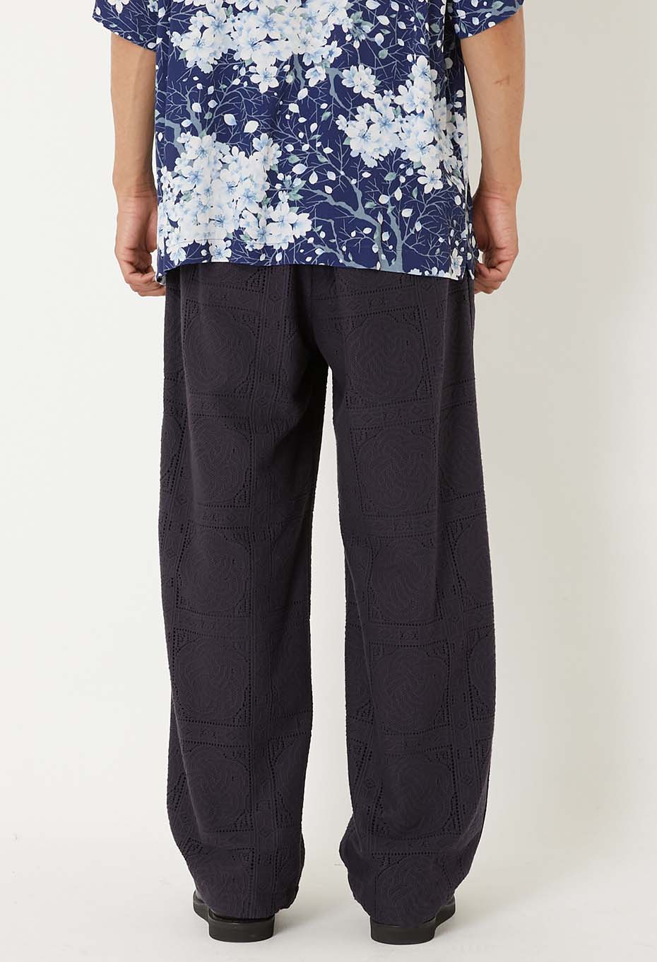 Mizuhiki lace draw straight pants - DARK NAVY