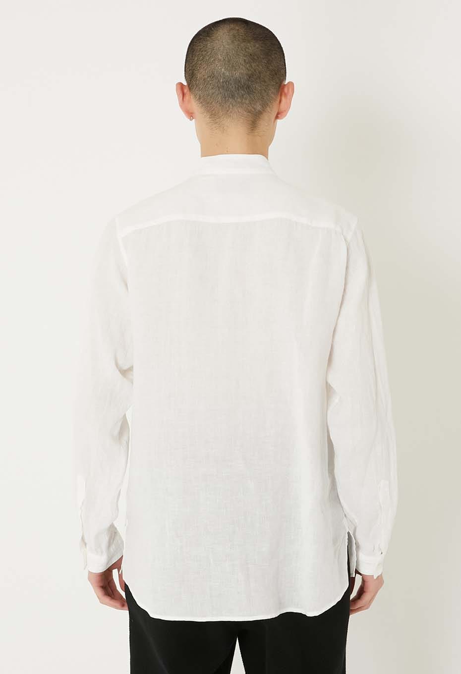 Linen stand collar long sleeve shirt - WHITE