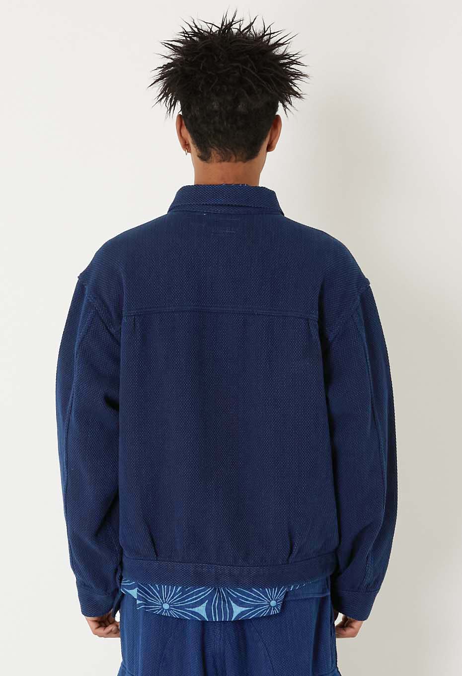 Woven Pure Indigo Light Sashiko Trucker Jacket - INDIGO