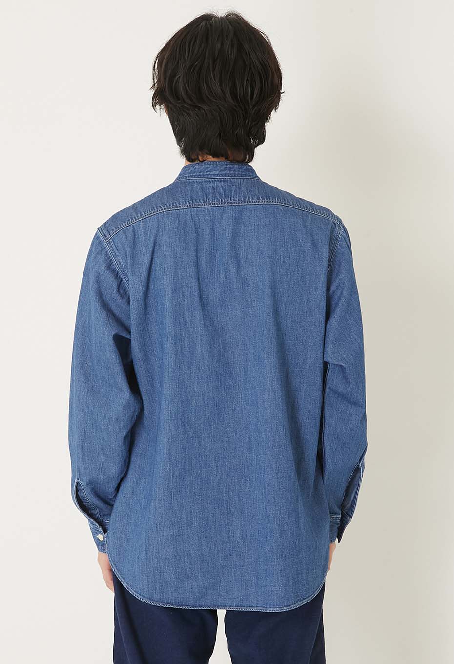 Denim stand collar work shirt - BLUE