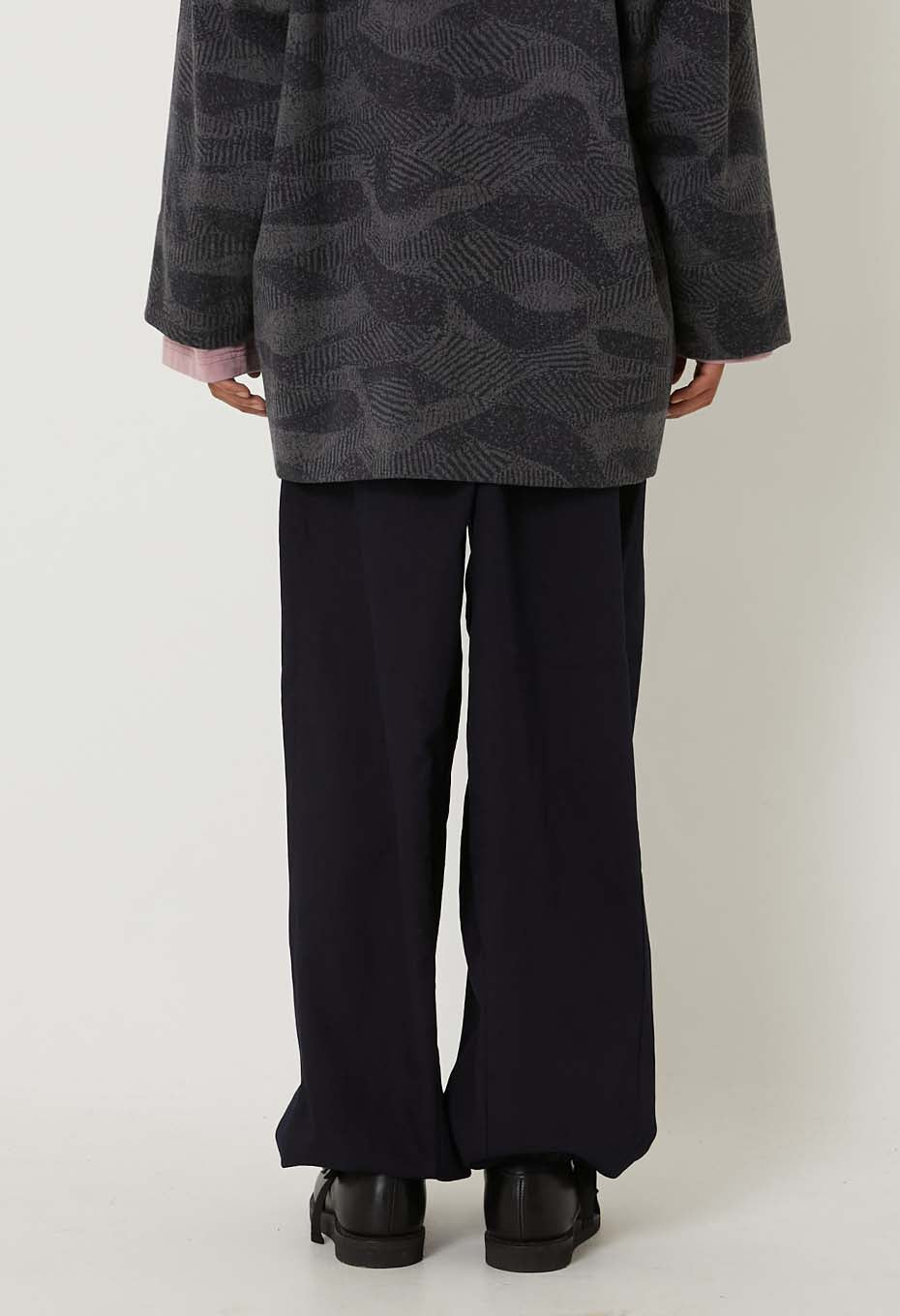 Indigo nylon satin wide dart pants - INDIGO