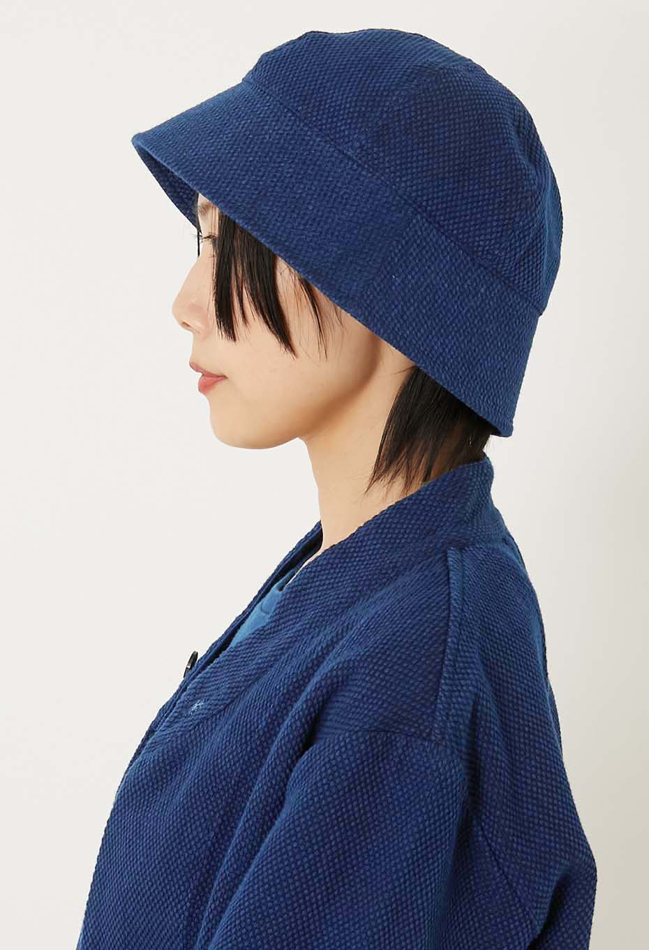 Woven Pure Indigo Light Sashiko Hat - INDIGO