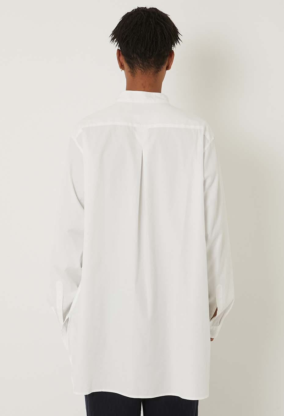 コットンピンオックス バンドカラー ロングシャツ - WHITE