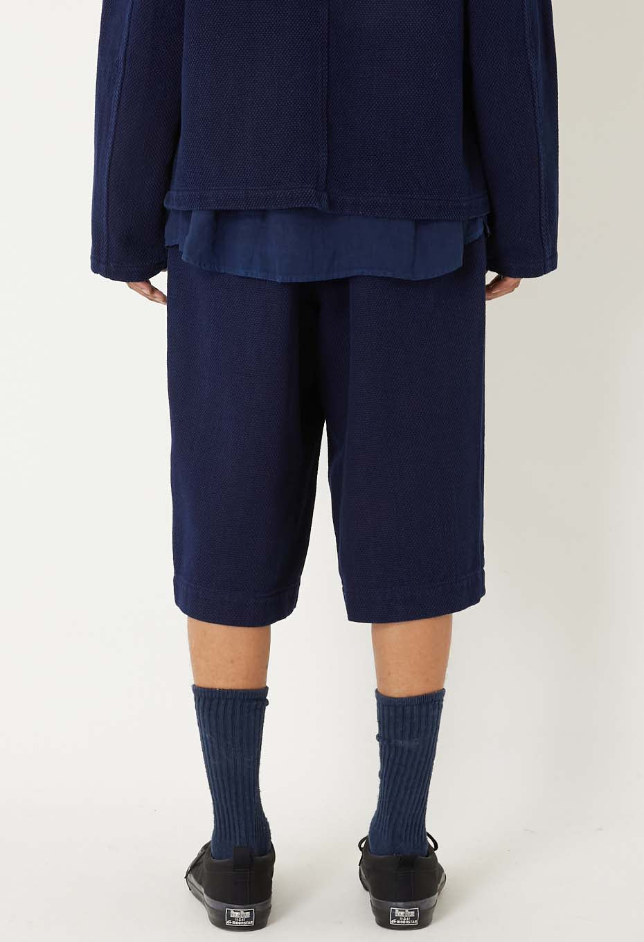 Woven Pure Indigo Light Sashiko wide shorts - INDIGO