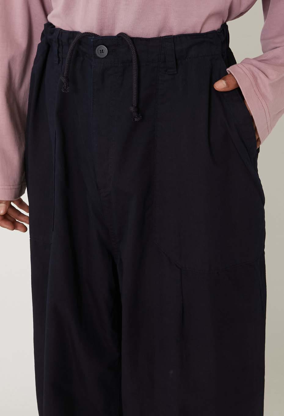 Indigo nylon satin wide dart pants - INDIGO