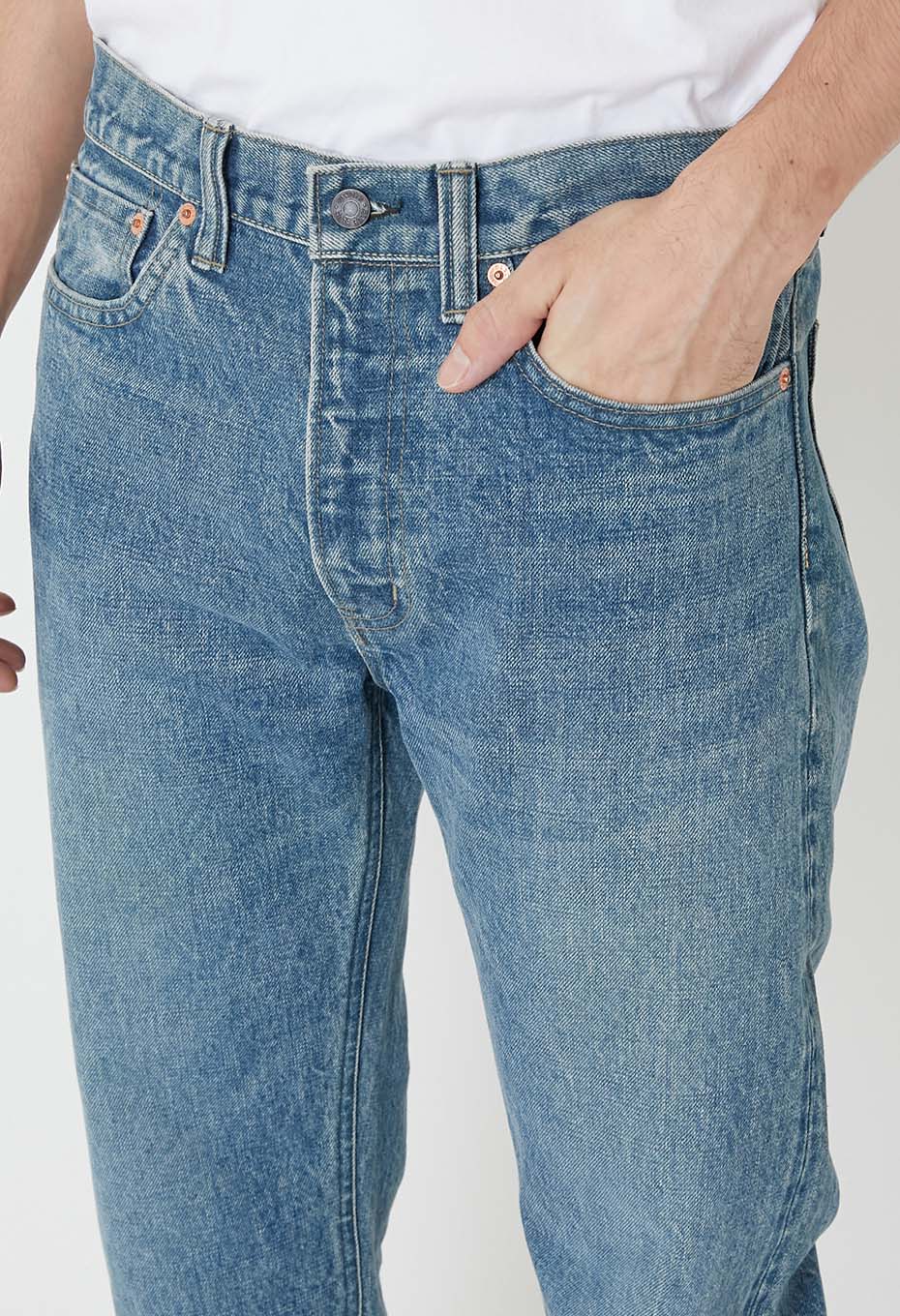 Selvedge denim fade slim straight jeans - BLUE