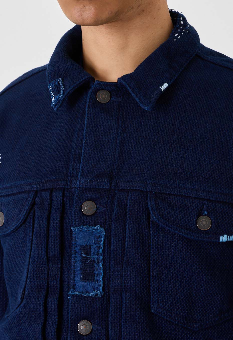 REWORK Woven Pure Indigo  Nijuorisashiko Trucker Jacket - INDIGO