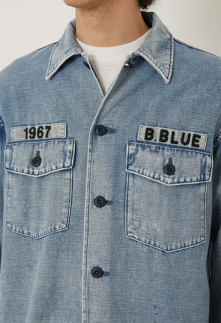 Indigo Back Satin Hard Workers Army Shirt - FADE