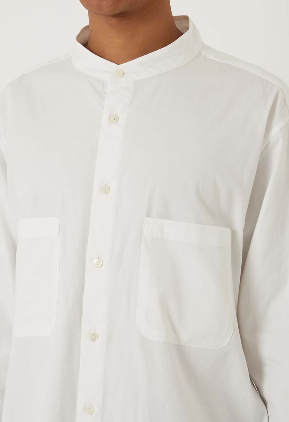 コットンピンオックス バンドカラー ロングシャツ - WHITE