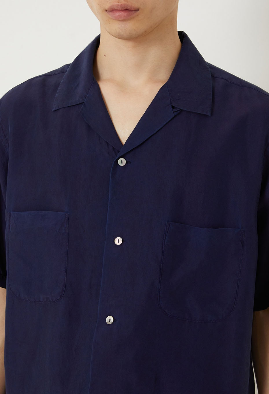 silk habatae Woven Pure Indigo Short sleeve shirt - A