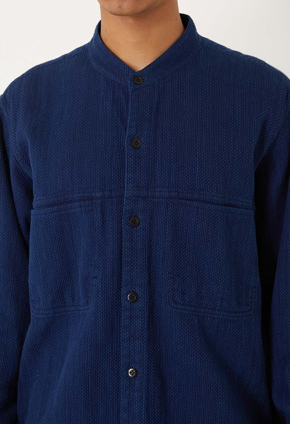 カセゾメサシコ バンドカラー ロングスリーブシャツ - INDIGO
